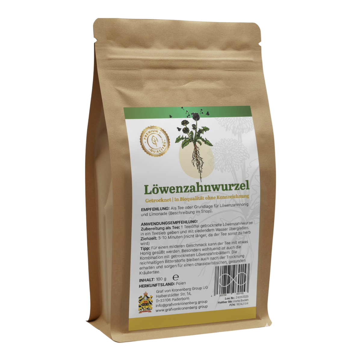 Löwenzahnwurzel Tee in Papiertüte