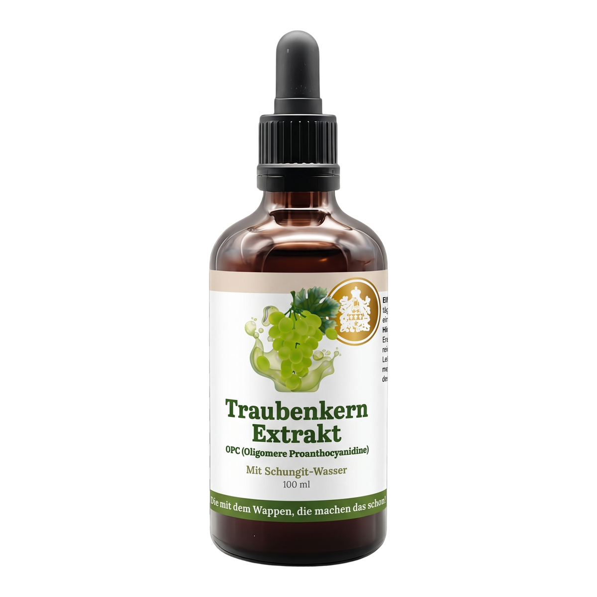 Traubenkern OPC Ultraschall Extrakt mit Schungit-Wasser, 100 ml Braunglasflasche mit Pipette