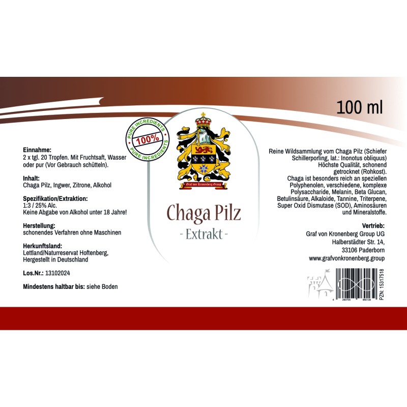 Wilder Chaga Pilz Extrakt - Label