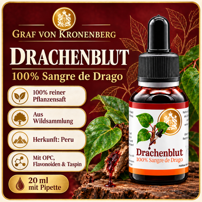 Drachenblut aus Wildsammlung in Peru: 100 % reiner Croton-lechleri-Pflanzensaft mit OPC, Flavonoiden und Taspin, 20 ml mit Pipette.