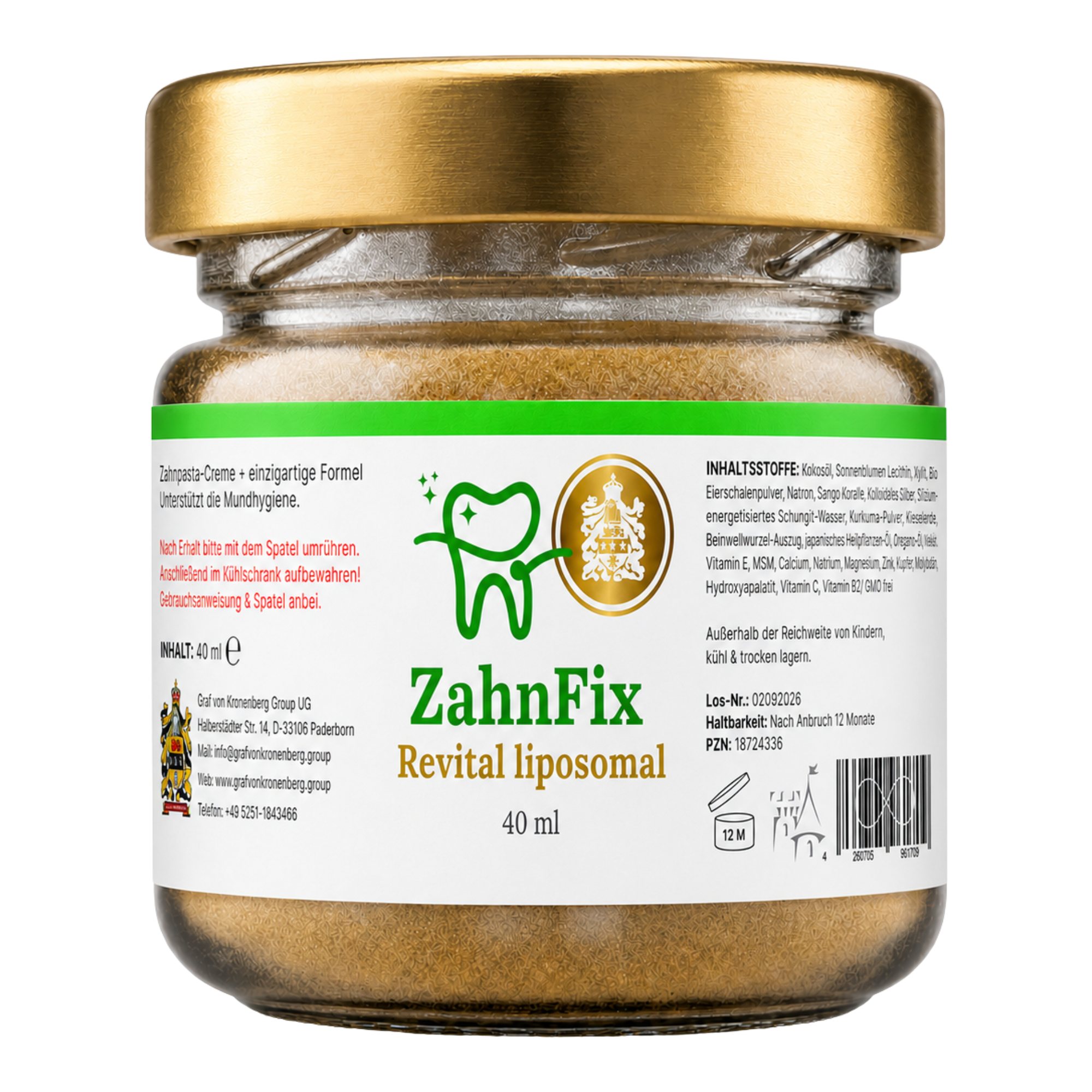 Zahnfix im Glas mit neuem Label
