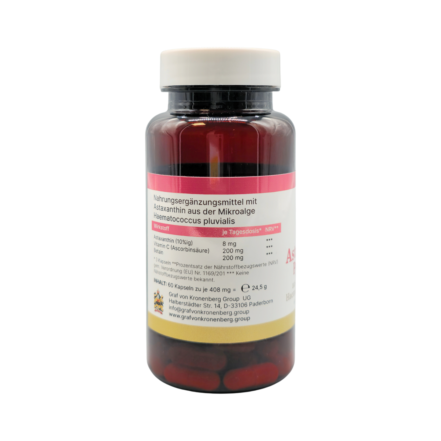 Astaxantina Premium, 60 cápsulas de 8 mg cada una.