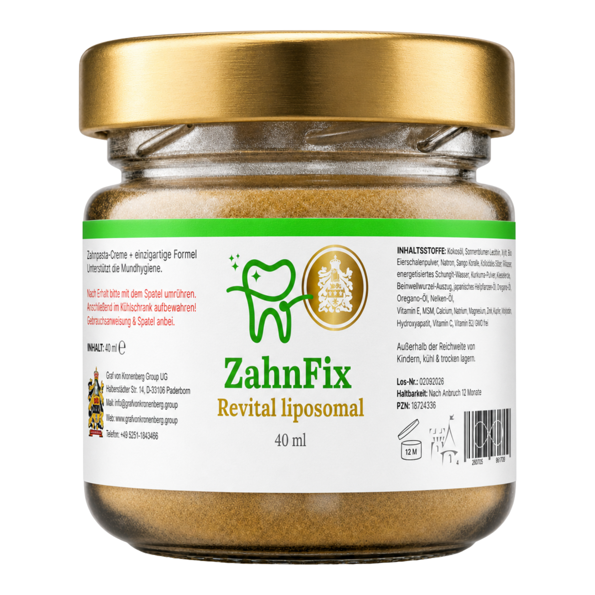 Zahnfix im Glas mit neuem Label